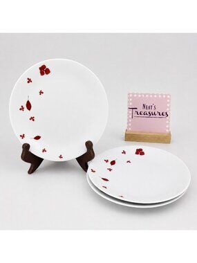 Home Target PRESSED PETALS Red Leaves Petal White Porcelain Salad Plates Set 3